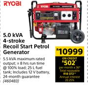 Ryobi 5.0kVA 4-Stroke Recoil Start Petrol Generator 460483