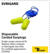 Evrigard Disposable Corded Earplugs 570316-Per Pair