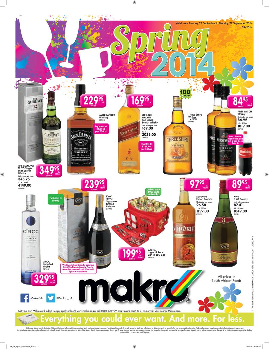 Makro Liquor Catalogue 23 Sep 29 Sep 2014 Www Guzzle Co Za