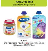 Purity 2nd Food Jars, Pouches Or Junior Smmothies (All Variants)-For Any 3 x 110/125ml