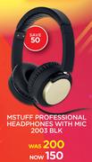 M Stuff Professional Headphones With Mic 2003 BLK
