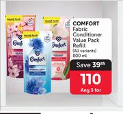 Comfort Fabric Conditioner Value Pack Refill (All Variants)-For 3 x 800ml