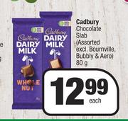 Cadbury Chocolate Slab (Assorted Excl. Bournville, Bubbly & Aero)-80g Each