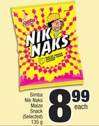 Simba Nik Naks Maize Snack (Selected)-135g Each