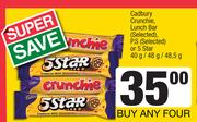 Cadbury Crunchie Lunch Bar (Selected),P.S (Selected) Or 5Star 40g/48g/48.5g-For Any 4