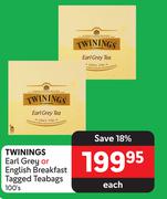 Twinings Earl Grey Or English Breakfast Tagged Teabags-100's Each