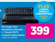DSTV HD Single View Standalone Decoder + 1 Month DSTV Compact Subscription