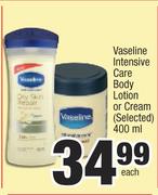 Vaseline Intensive Care Body Lotion Or Cream (Selected)-400ml Each