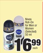 Nivea Roll-On For Men Or Women (Selected)-50ml Each