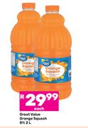 Great Value Orange Squash 8%-2Ltr Each