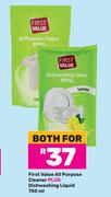 First Value All Purpose Cleaner Plus Dishwashing Liquid 750ml-For Both
