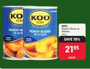 Koo Peach Slices Or Halves-410g Each