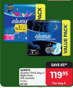 Always Quattro Thick Day or Night Pads (All Variants) 32/36's-For Any 2