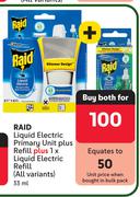 Raid Liquid Electric Primary Unit Plus Refill Plus 1 x Liquid Electric Refill (All Variants) 35ml