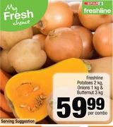 Freshline Potatoes-2Kg, Onions-1Kg & Butternut-3Kg Per Combo