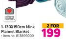 Always Home 130 x 150cm Mink Flannel Blanket-For 2