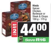 Hinds Spices Chicken, Barbeque Or Steak & Chops-For 2 x 130g-170g