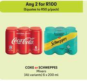 Coke Or Schweppes Mixers (All Variants)-For Any 2 x 6 x 200ml