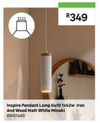 Inspire GU10 1 x 42W Iron & Wood Matt White Minaki Pendant Lamp 81401488