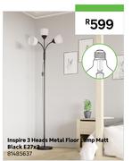 Inspire 3 Heads Matt Black E27 x 3 Metal Floor Lamp 81485637