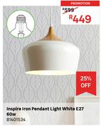 Inspire Iron E27 60W White Pendant Light 81401534