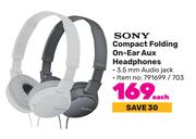Sony Compact Folding On Ear Aux Headphones-Each