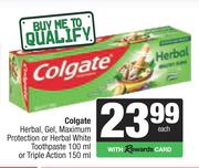 Colgate Herbal,Gel,Maximum Protection Or Herbal White Toothpaste 100ml Or Triple Action 150ml-Each