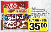 Nestle Aero(Selected) 40g,Barone(Selected) 55g,Smarties 40g,Tex 40g Or Kitkat 40g/41.5g/42g-For 4