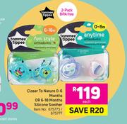 Tommee Tippee Closer To Nature 0-6 Months Or 6-18 Months Silicone Soother-Each