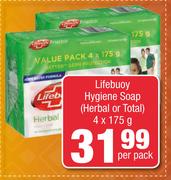 Lifebuoy Hygiene Soap(Herbal Or Total)-4 x 175g Per Pack