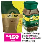 Jacobs Kronung Gold Or Origins Jar 200g or Refill Pouch 230g-Each