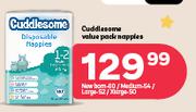 Cuddlesome Value Pack Nappies Newborn 80/Medium 54/Large 52/Xlarge 50