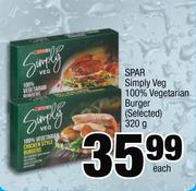 Spar Simply Veg 100% Vegetarian Burger (Selected)-320g Each