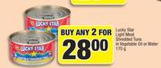 Lucky Star Light Meat Shredded Tuna In Vegetable Oil Or Water-2 x 170g