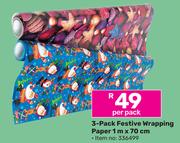 3 Pack Festive Wrapping Paper 1m x 70cm-Per Pack