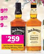 Jack Daniels Tennessee Or Honey Whisky-750ml Each