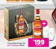 Three Ships 5 Year Old 750ml With 2 Glasses-Per Set