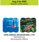 Pepsi, Mirinda, Mountain Dew Or 7 Up Soft Drink Cans (All Variants)-For Any 2 x 6 x 300ml