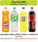 Coke Zero, Fanta, Sprite, Stoney Or Sparletta Soft Drink (All Variants)-For Any 4 x 1.5L