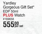 Yardley Gorgeous Gift Set EDP 50ml Plus Watch-Per Set