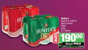 Hunter's Real Dry, Gold Or Hard Lemon Cider Cans-For 2 x 6 x 440 ml