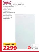Defy 94L Bar Fridge White B4802W