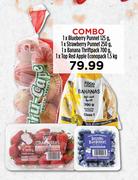 1xBlueberry Punnet 125g,1xStrawberry Punnet 250g,1xbanana Thriftpack 700g,1xTop Red Apple 1.5Kg-Comb