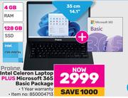 Proline Intel Celeron Laptop Plus Microsoft 365 Basic Package
