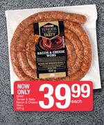 Spar Tender & Tasty Bacon & Cheese Wors-420g Each