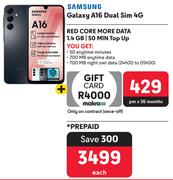 Samsung Galaxy A16 Dual Sim 4G-On 1.4GB Red Core More Data