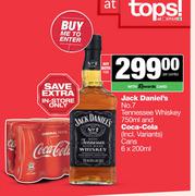Jack Daniel's No.7 Tennessee Whisky 750ml & Coca Cola Cans 6 x 200ml-For Both