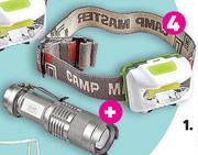 Camp Master Zoomable LED Alum Flashlight Plus Headlamp FL085-Per Set