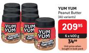 Yum Yum Peanut Butter (All Variants)-6 x 400g