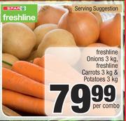 Spar Freshline Onions 3kg, Freshline Carrots 3kg & Potatoes 3kg-Per Combo
